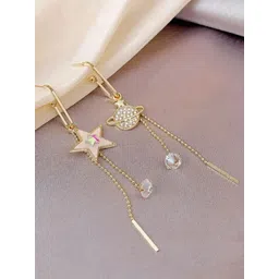 SUYUG Silver-Plated Artificial Stones Studded Contemporary Drop Earrings-picture-27