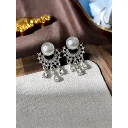 SUYUG Silver-Plated Stone Studded Drop Earrings-picture-37