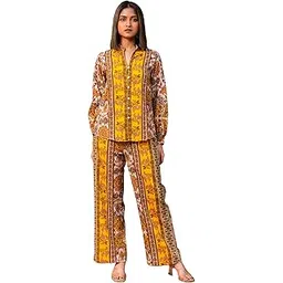 svamsa Cream & Yellow Floral Printed Co-Ord Set | Premium Crepe Fabric | Full Sleeves with Cuffs | Sizes S-XXL | Two-Piece Coord Set | Loungewear Set | Gift for Women-picture-30