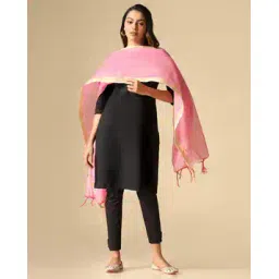 svaraa Women Dupatta with Contrast Border & Tassels-picture-32