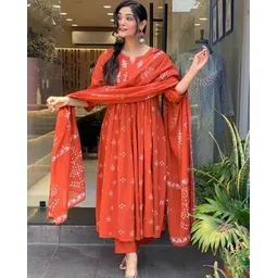 svaraa Women Floral Print Anarkali Kurta with Pants & Dupatta Set-picture-43