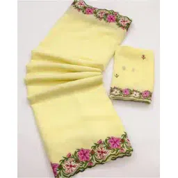 Women Embroidered Saree with Scalloped Border-image-31