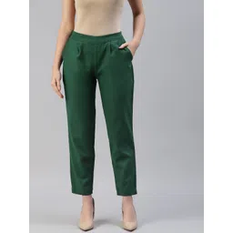 SVARCHI Women Green Solid Pleated Trousers-picture-36
