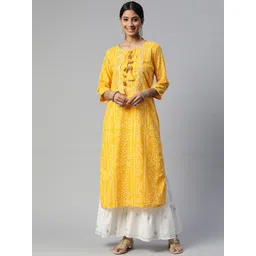 SVARCHI Women Yellow & White Bandhani Printed Gotta Patti Kurta with Sharara-picture-40