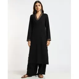 svrnaa by azorte Kurta with Neckline Jacquard Patti-picture-37