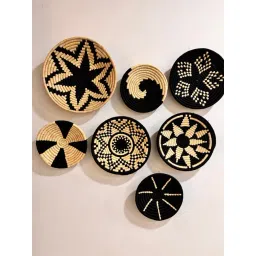 Swadeh Black Fiber Abstract Monochrome Cluster Wall Art - Set of 7-picture-16