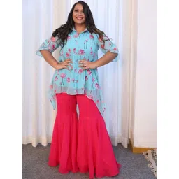 Swadeshi Shringaar Sky Blue Lotus Georgette Sharara Set-picture-14