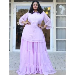 Swadeshi Shringaar Women Lilac Blossom Georgette Sharara Co-Ords-picture-21