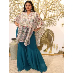 Swadeshi Shringaar Women Teal Twist Georgette Sharara Co-Ords-picture-18