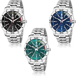 swadesi stuff Stainless Steel Pack Of 3 Multicolor Dial Analogue Watch For Men And Boys, Silver Band-picture-29