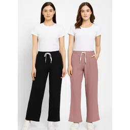 swadwshitraders Pack of 2 Women Solid Black, Pink Track Pants-picture-17