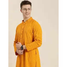 SWAGG INDIA Geometric Embroidered Mandarin Collar Sequinned Chikankari Kurta-picture-18