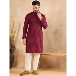SWAGG INDIA Geometric Woven Design Mandarin Collar Straight Kurta-picture-32