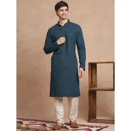 SWAGG INDIA Men Geometric Embroidered Thread Work Kurta-picture-23
