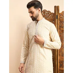 SWAGGINDIA Ethnic Motifs Embroidered Thread Work Mandarin Collar Straight Kurta-picture-35