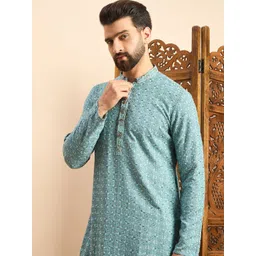 SWAGGINDIA Ethnic Motifs Embroidered Thread Work Mandarin Collar Straight Kurta-picture-24