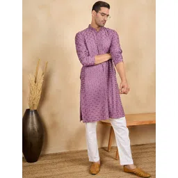 SWAGGINDIA Ethnic Motifs Embroidered Thread Work Mandarin Collar Straight Kurta-picture-37