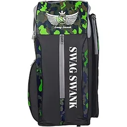 SWAGSWANK Nylon Cricket Kit Bag with Special Bat Holder On The Side, Duffle Kit Bag, Backpack, Full Size with Shoulder Straps and Handle for Player 10mm Padded (Green)-picture-22