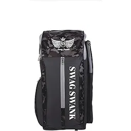 SWAGSWANK Nylon Cricket Kit Bag with Special Bat Holder On The Side, Duffle Kit Bag, Backpack, Full Size with Shoulder Straps and Handle for Player 10mm Padded (Grey)-picture-24
