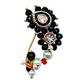 swami Nath Nose Ring (Press)/NOSE PIN green crystal nath Pearl Stone Diamond, Traditional Maharashtrian Pressing clip on Wedding Bridal Latest, Stylish For Women, Girls image 1