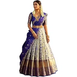 swami studio South Indian Traditional Jacquard Half & Half Saree for Women Unstitched Narayanpet Langa Voni Lehenga Style Half Saree Woven South Indian Wedding Ethnic Wear-picture-17