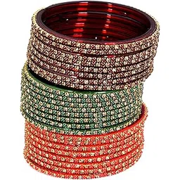 swara creations Glass bangles for women Red Green Maroon Pink Peach Yellow Multicolor traditional bangles set wedding bangles Zircon stone work bangles-picture-28