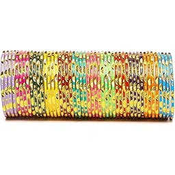 swara creations Metal Bangles Kadas | Multicolor with Golden Design for Daily Use,office use for Women and Girls | Sounds The Same As Glass Bangles | Glossy Finish|combo set-picture-52