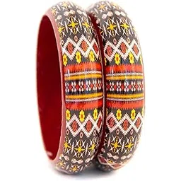 swara creations Traditional Handmade Multicolor Wooden Bangle set for Women and Girls(2pcs)| Perfect for Daily and Office use-picture-50