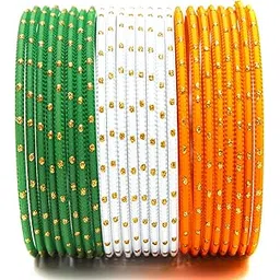 swara creations Tricolor Metal Tiranga Bangles Set with Golden Dots & Tiranga Dupatta (2.25 Mtr) for Women & Girls-picture-55