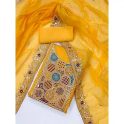 SWARNGANGA TEX Ethnic Motifs Embroidered Sequinned Chanderi Unstitched Dress Material-picture-51