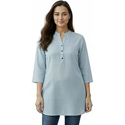 swaroopi Women’s Solid Cotton Kurti | Straight Fit Waist-Length Top with Mandarin Collar & 3/4 Sleeves | Casual Wear-picture-51