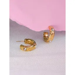 SWASHAA Stainless Steel 18KT Gold Plated Zircon Studded Half Hoop Earrings-picture-37