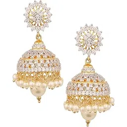 swasti jewels American Diamond CZ Fashion Jewellery Traditional Ethnic Pearls Gold Plated Jhumka Earrings for Women-picture-33