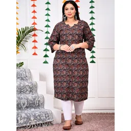 Swasti Brown Floral Printed Cotton Straight A-Line Kurta-picture-15