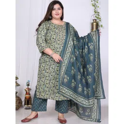 Swasti Floral Printed Sequinned Pure Cotton Kurta with Trousers & Dupatta-picture-23