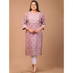 Swasti Plus Size Floral Printed Cotton Straight Kurta image 1