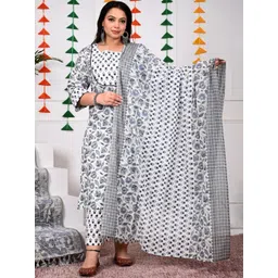 Swasti Plus Size Floral Printed Regular Pure Cotton Kurta With Trousers & Dupatta-picture-36