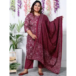 Swasti Plus Size Floral Printed Sequinned Pure Cotton Kurta With Trouser & Dupatta-picture-37