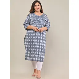 Swasti Women Plus Size Navy Blue Floral Printed Cotton Kurta-picture-31
