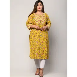 Swasti Women Plus Size Yellow Floral Printed Regular Sleeves Straight Kurta-picture-31