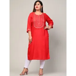 Swasti Women Red & imperial red Embroidered Thread Work Floral Kurta-picture-39