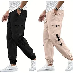 swastik aparels Swastik Apparels Men's Track Pant Combo | Track Pants | Lower | Joggers | Combo of 2 | Pack of 2 Pant | Cargo Pant (BLK+CRM)-picture-16