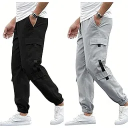 swastik aparels Swastik Apparels Men's Track Pant Combo | Track Pants | Lower | Joggers | Combo of 2 | Pack of 2 Pant | Cargo Pant (BLK+LGR)-picture-14