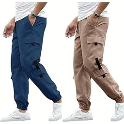 swastik aparels Swastik Apparels Men's Track Pant Combo | Track Pants | Lower | Joggers | Combo of 2 | Pack of 2 Pant | Cargo Pant (NVY+KHK) image 1