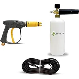 SWASTIK Spray Gun with Lockable Handle (Yellow), 15m Hydraulic Pipe & 1L Foam Canon for Pressure Washers | Suitable for STARQ, VANTRO, AIMEX, GAOCHENG, AGARO, Shakti-picture-21