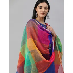 swatika Multicoloured Banarasi Handloom Colourblocked Dupatta with Zari-picture-40