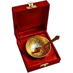 SWAY HOME DECOR White Metal Traditional Bowl Silver and Gold Plated one Bowl one Spoon-picture-11