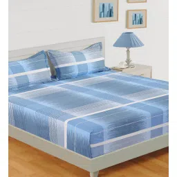 Blue Geometric 160 TC Cotton 1 Double Bedsheet with 2 Pillow Covers by Swayam-picture-11