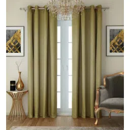 Green Solid Faux Silk 8 Ft Blackout Eyelet Door Curtains (Set of 2) by Swayam-picture-14