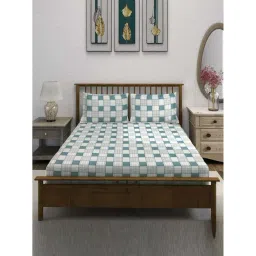 Swayam Ananda Blue Cotton 210 TC 120 GSM King Fitted Bedsheet With 2 Pillow Covers-picture-22